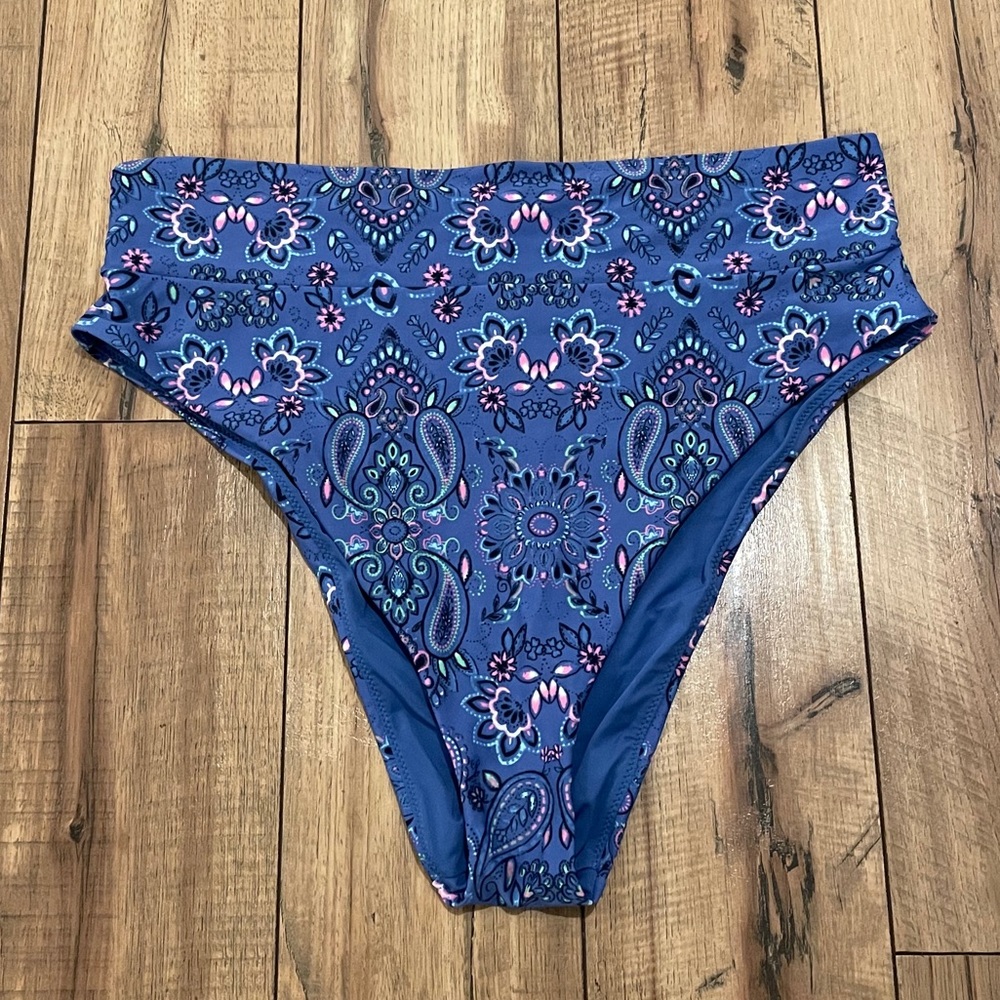 aerie Blue Paisley High-Waist Bikini Bottoms